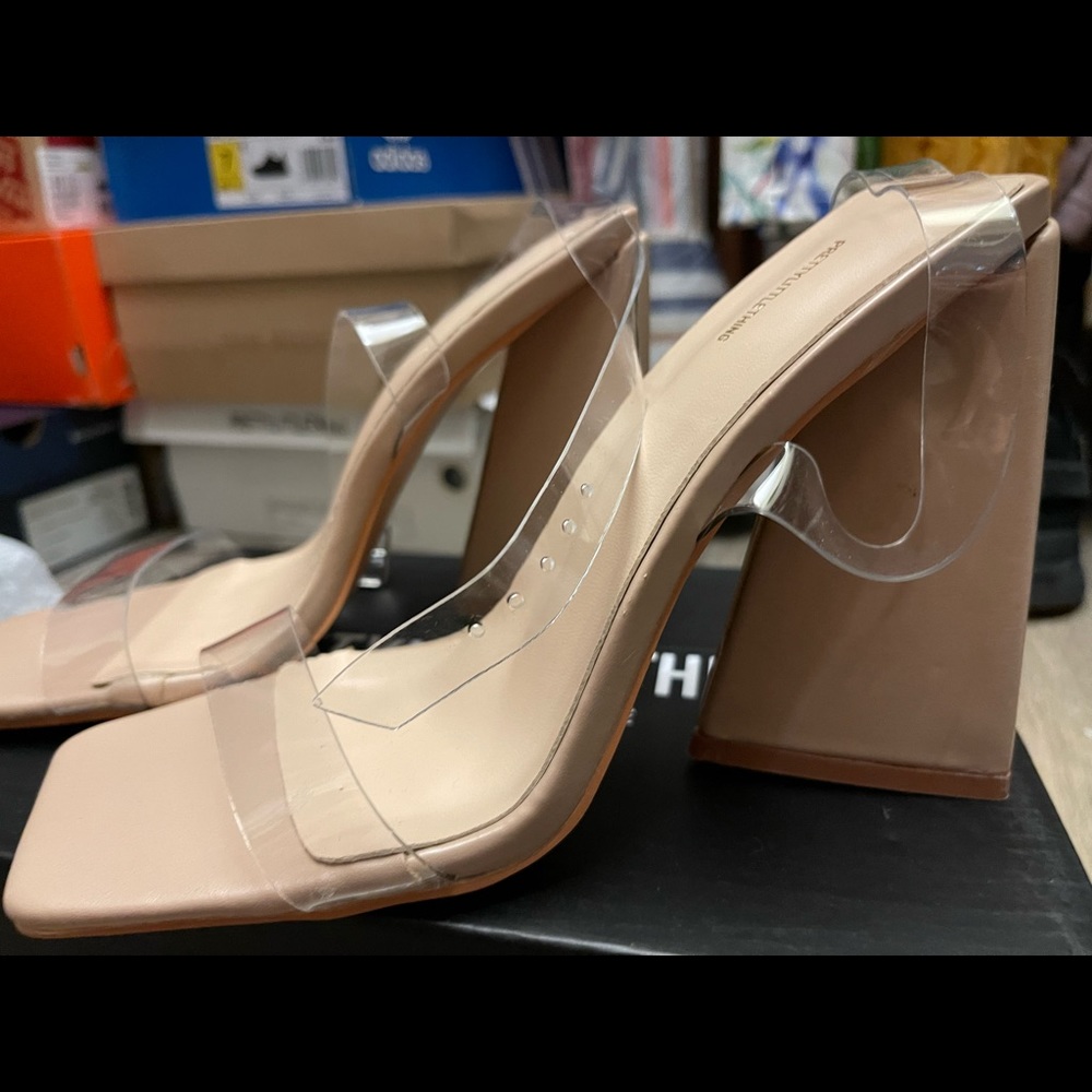 PLT Nude clear heels size 7